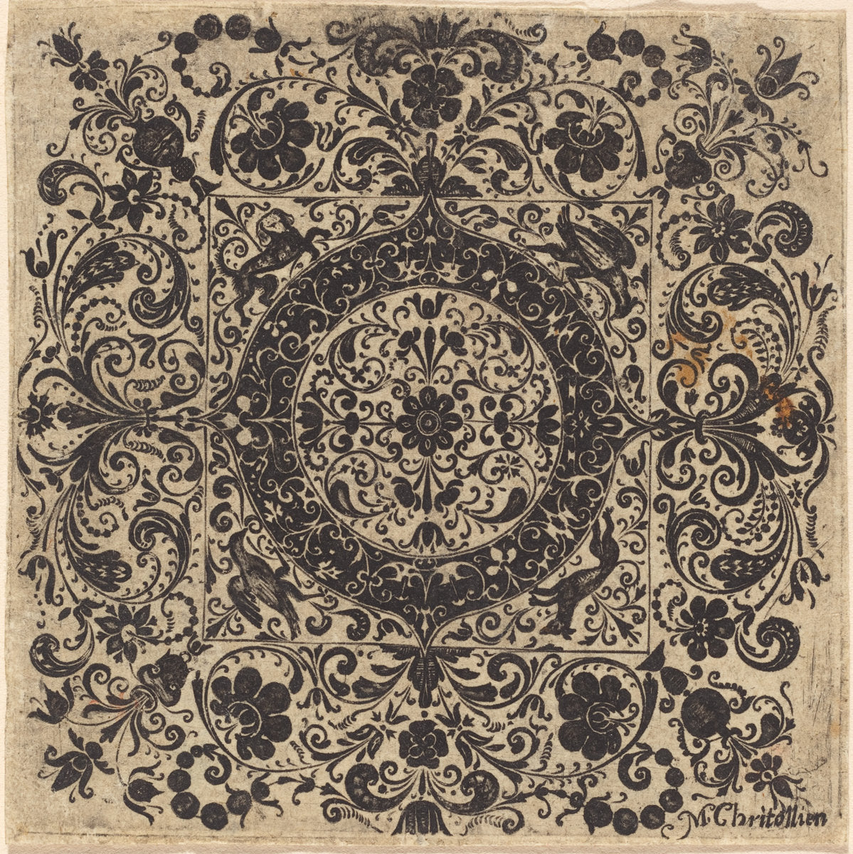Goldsmith's Ornament in Square by M. Christollien (French, active 17th century), 16X12"(A3)Poster Print
