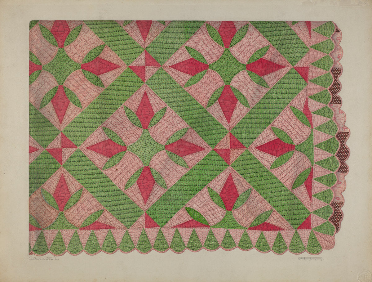 Turkey Track Quilt by Catherine Fowler (American, active c. 1935), 16X12"(A3)Poster Print