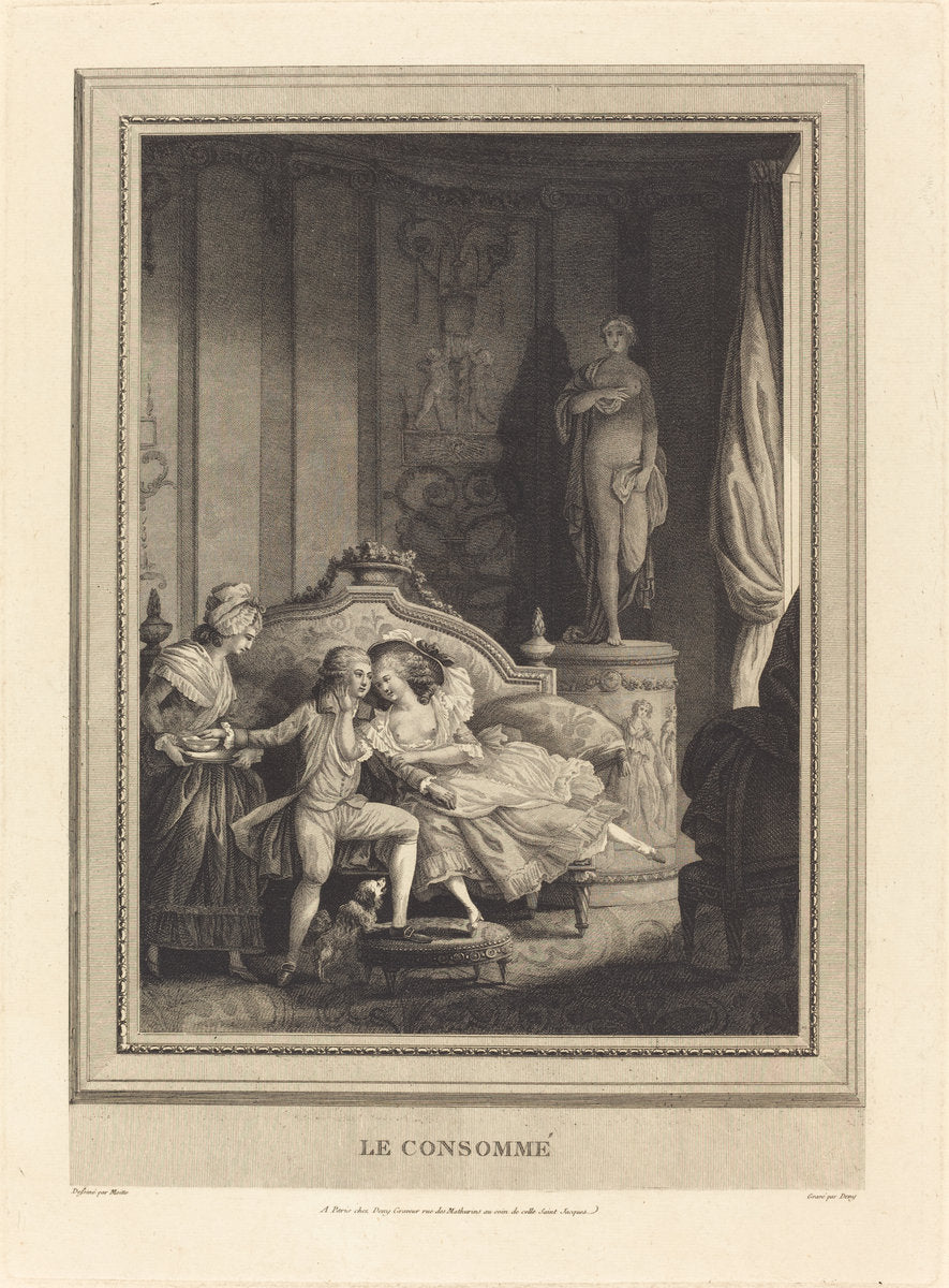 Le consomme by Jeanne Deny or Martial Deny after Niclas Lafrensen II (French, born 1749), 16X12"(A3)Poster Print