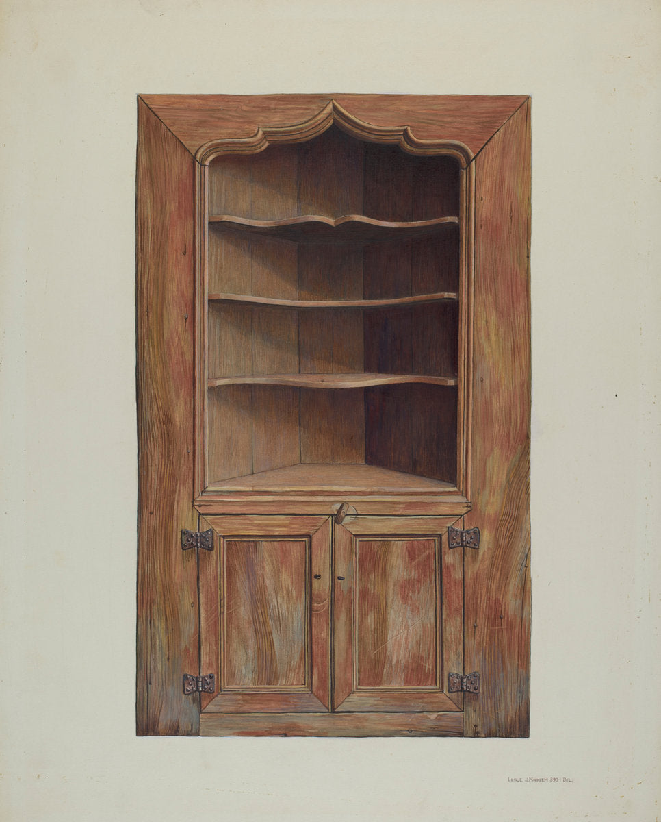 Corner cupboard by Leslie Macklem (American, active c. 1935), 16X12"(A3)Poster Print