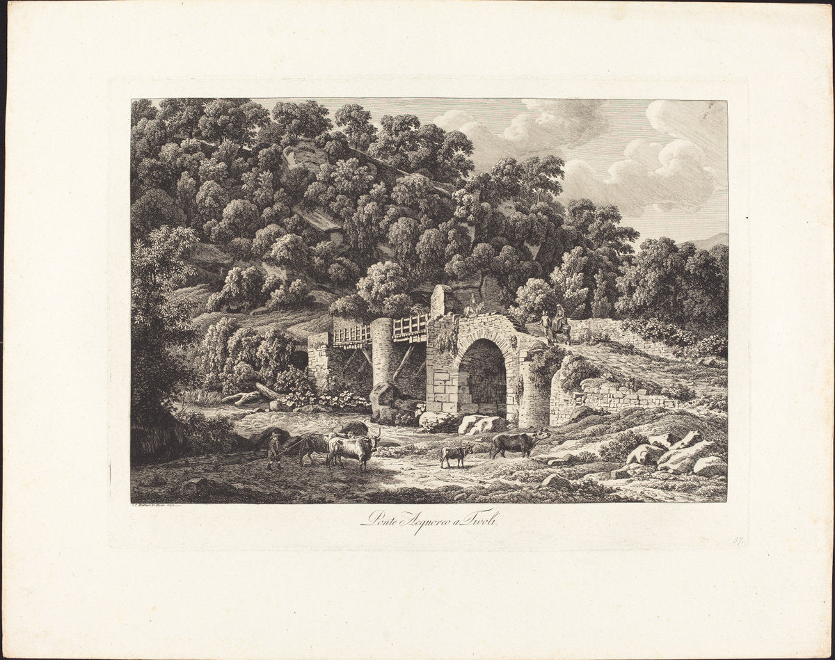 Ponte Acquoreo a Tivoli by Johann Christian Reinhart (German, 1761 - 1847), 16X12"(A3)Poster Print