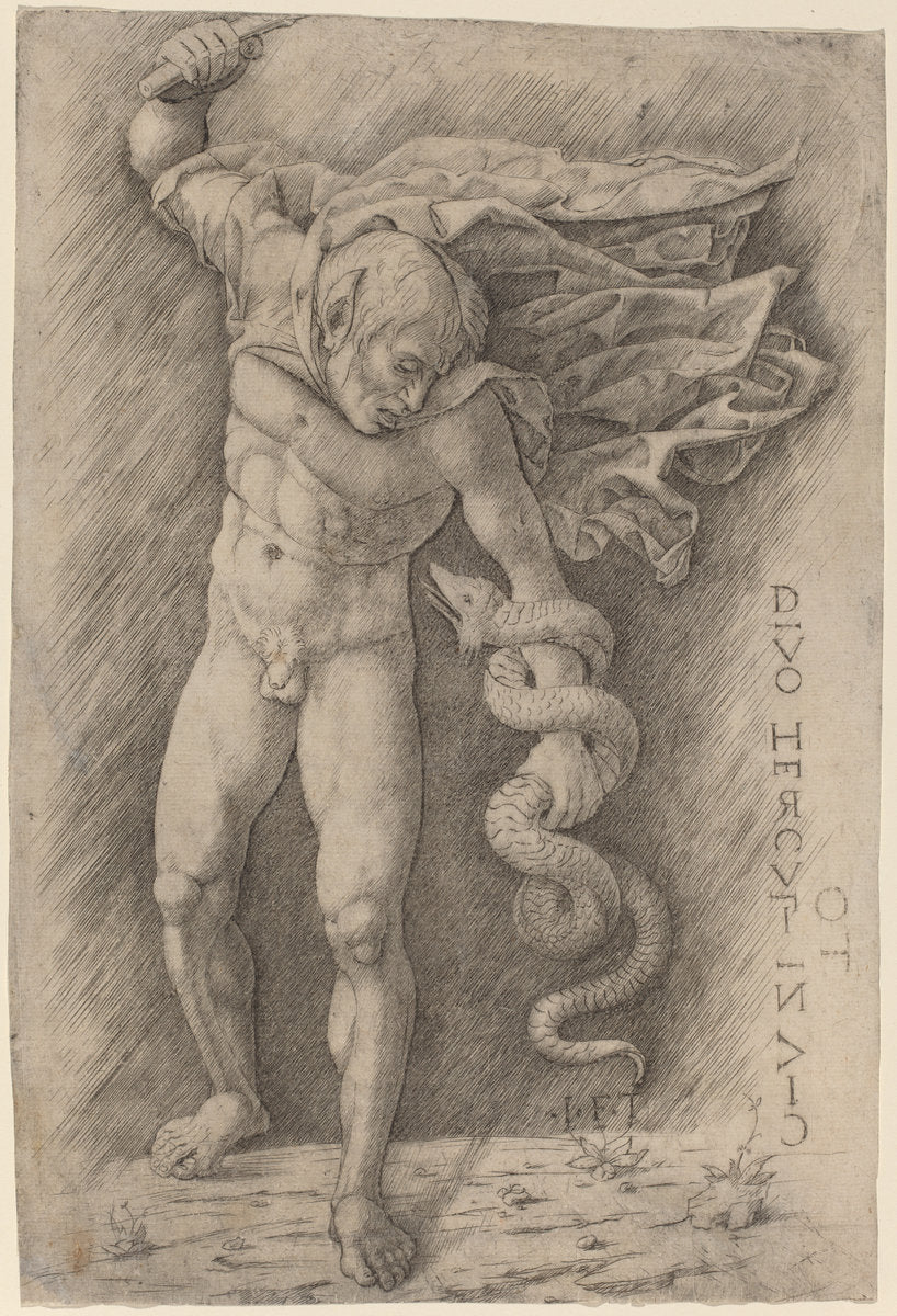 c. 1500 by Workshop of Andrea Mantegna (Faun Battling a Snake), 16X12"(A3)Poster Print