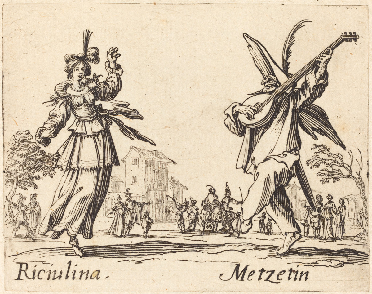 Riciulina and Metzetin by Jacques Callot (French, 1592 - 1635), 16X12"(A3)Poster Print