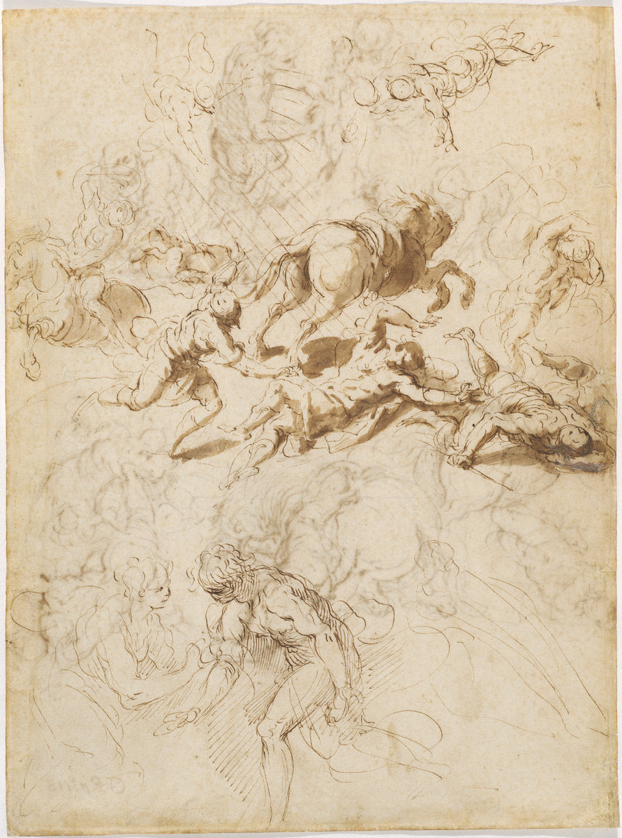 The Conversion of Saint Paul; Adam and Eve by Jacopo Palma il Giovane (Venetian, 1544 or 1548 - 1628), 16X12"(A3)Poster Print