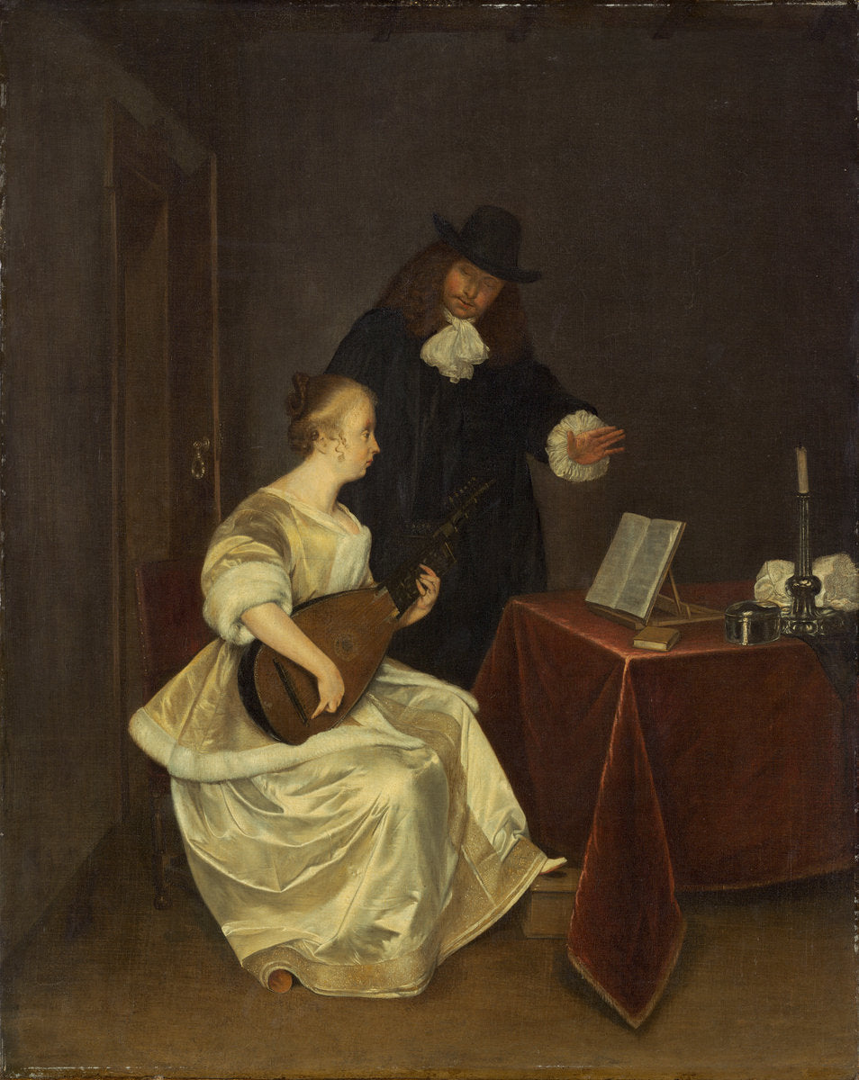 c. 1670 by Studio of Gerard ter Borch the Younger (The Music Lesson), 16X12"(A3)Poster Print
