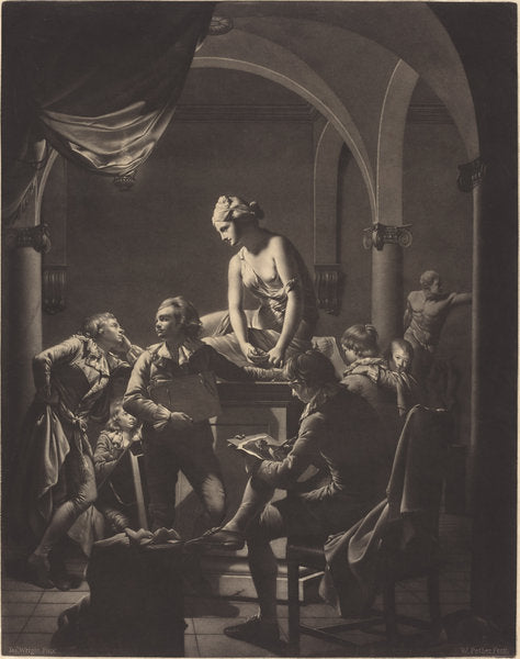 An Academy by Lamplight by William Pether after Joseph Wright (British, c. 1738 - 1821), 16X12"(A3)Poster Print
