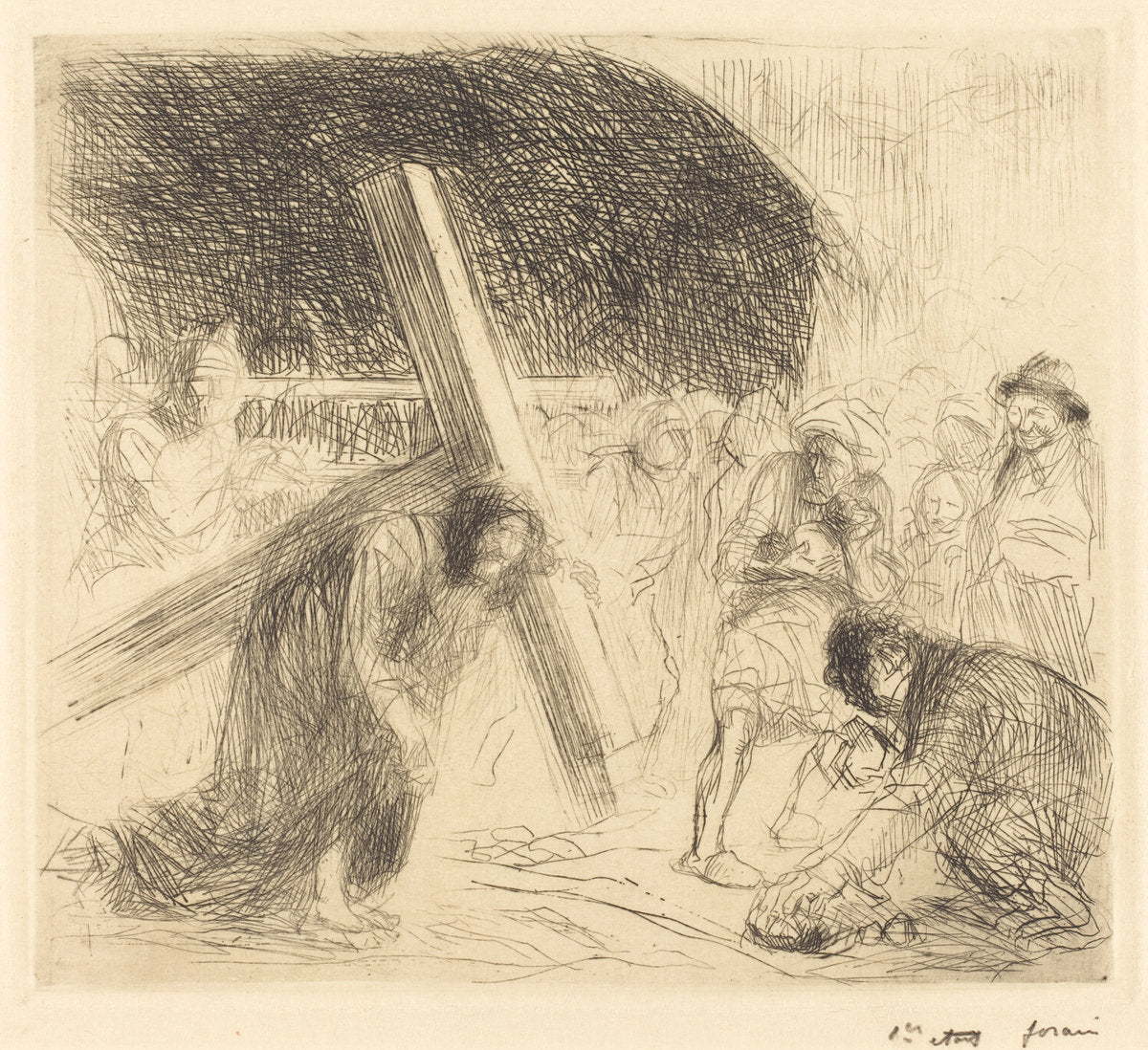Christ Carrying the Cross (seventh plate) by Jean-Louis Forain (French, 1852 - 1931), 16X12"(A3)Poster Print