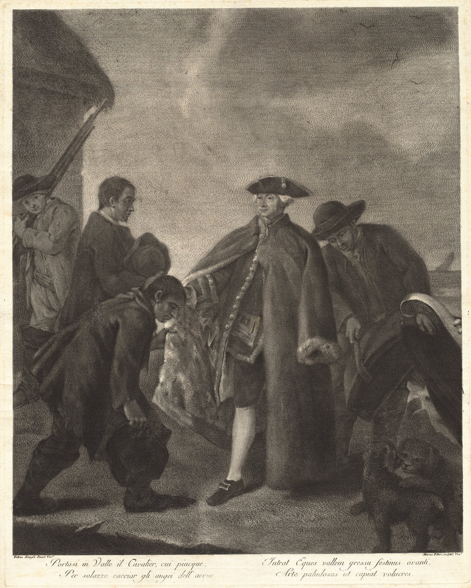 Portasi in Valle il Cavalier... (Arrival of the Master) by Marco Alvise Pitteri after Pietro Longhi (Italian, 1702 - 1786), 16X12"(A3)Poster Print