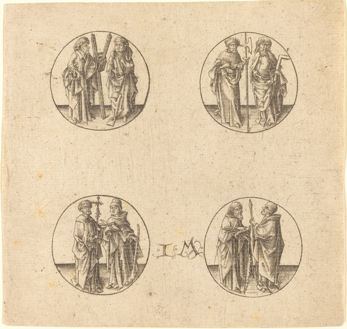 Eight Apostles in Four Roundels by Israhel van Meckenem (German, c. 1445 - 1503), 16X12"(A3)Poster Print