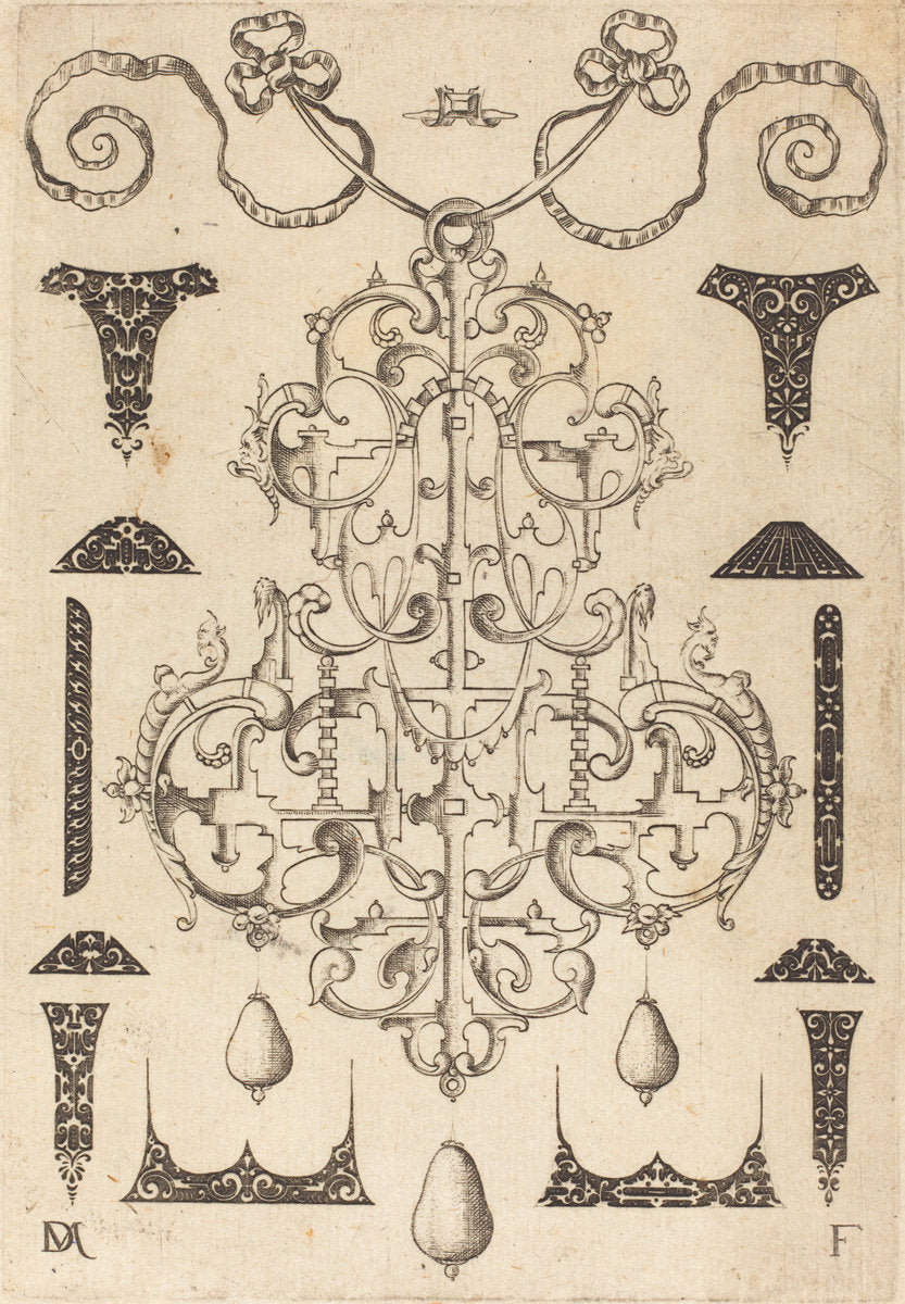 Large Pendant, Surrounded by Twelve Small Studs by Daniel Mignot (German, active 1593/1596), 16X12"(A3)Poster Print