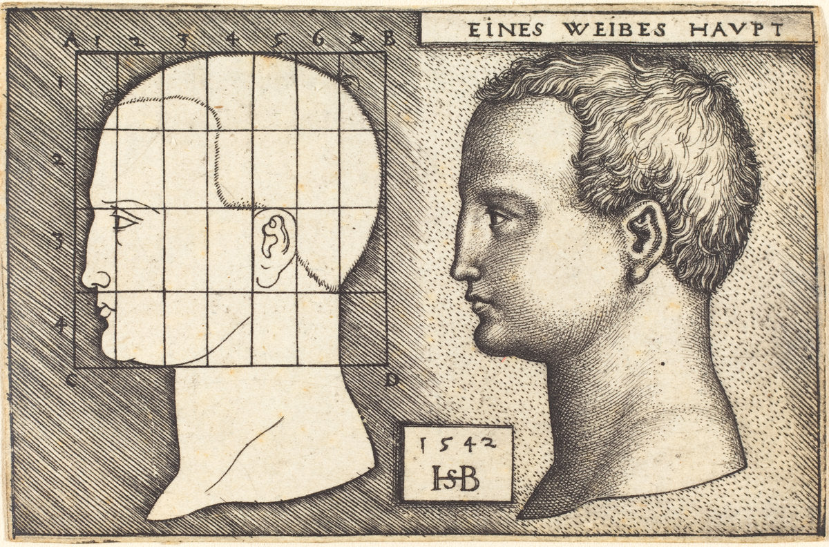 Head of a Woman by Sebald Beham (German, 1500 - 1550), 16X12"(A3)Poster Print