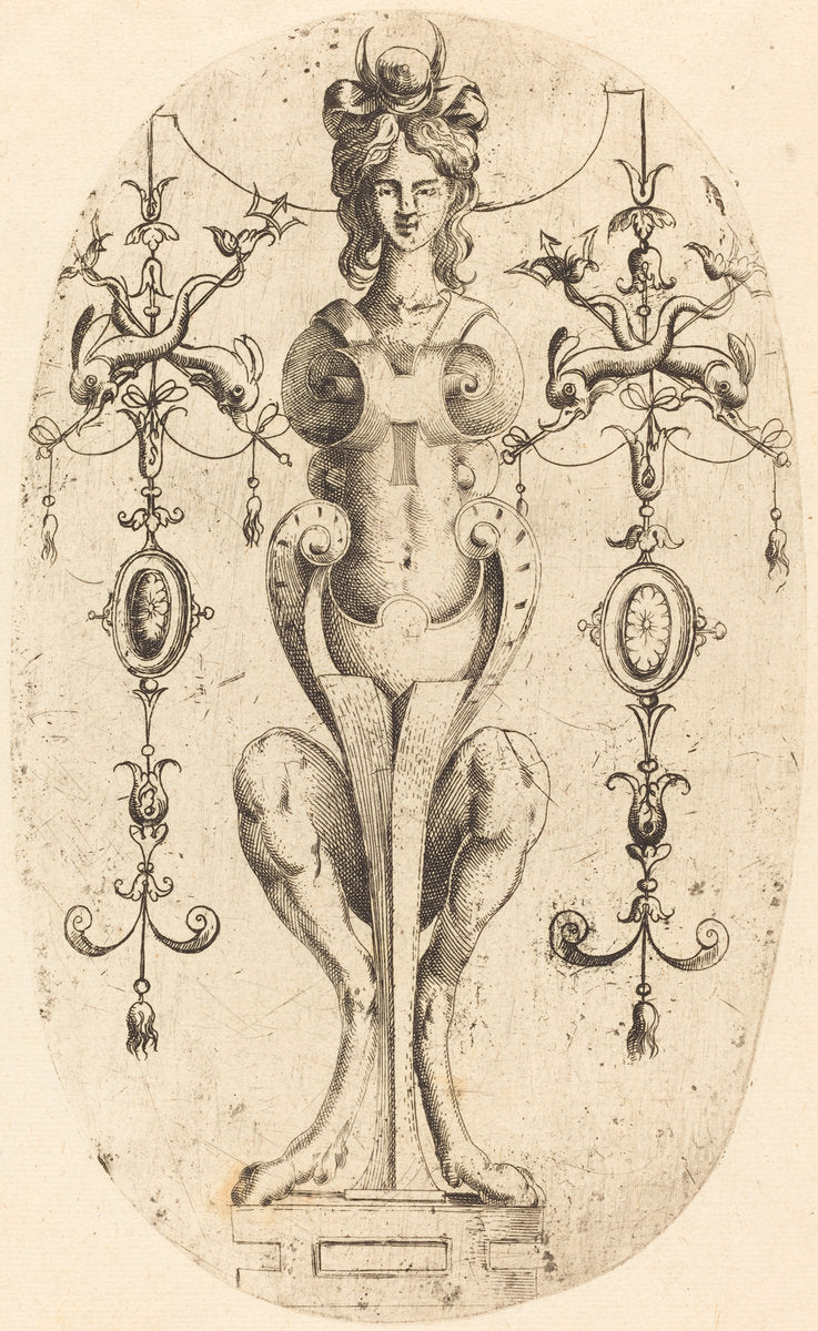Sphinx Wearing a Crescent on Her Head by Jean Mignon (French, active 1543 - active c. 1545), 16X12"(A3)Poster Print