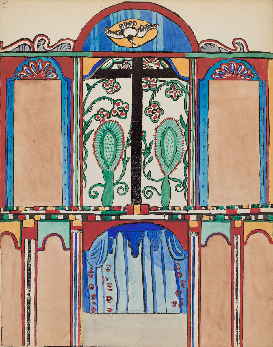 1935/1942 by American 20th Century (Plate 6: Chapel Altarpiece, Santa Cruz: From Portfolio "Spanish Colonial Designs of New Mexico"), 16X12"(A3)Poster Print