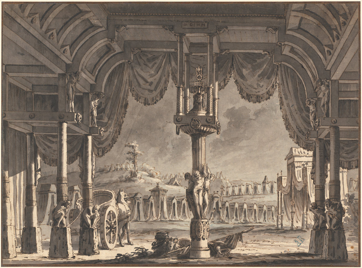 Stage Design of an Ancient Roman Encampment by Night (recto) by Pietro Gonzaga (Venetian, 1751 - 1831), 16X12"(A3)Poster Print