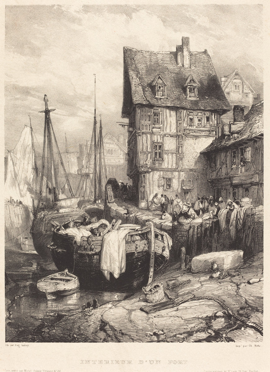 Intérieur d'un Port by Eugène Isabey (French, 1803 - 1886), 16X12"(A3)Poster Print