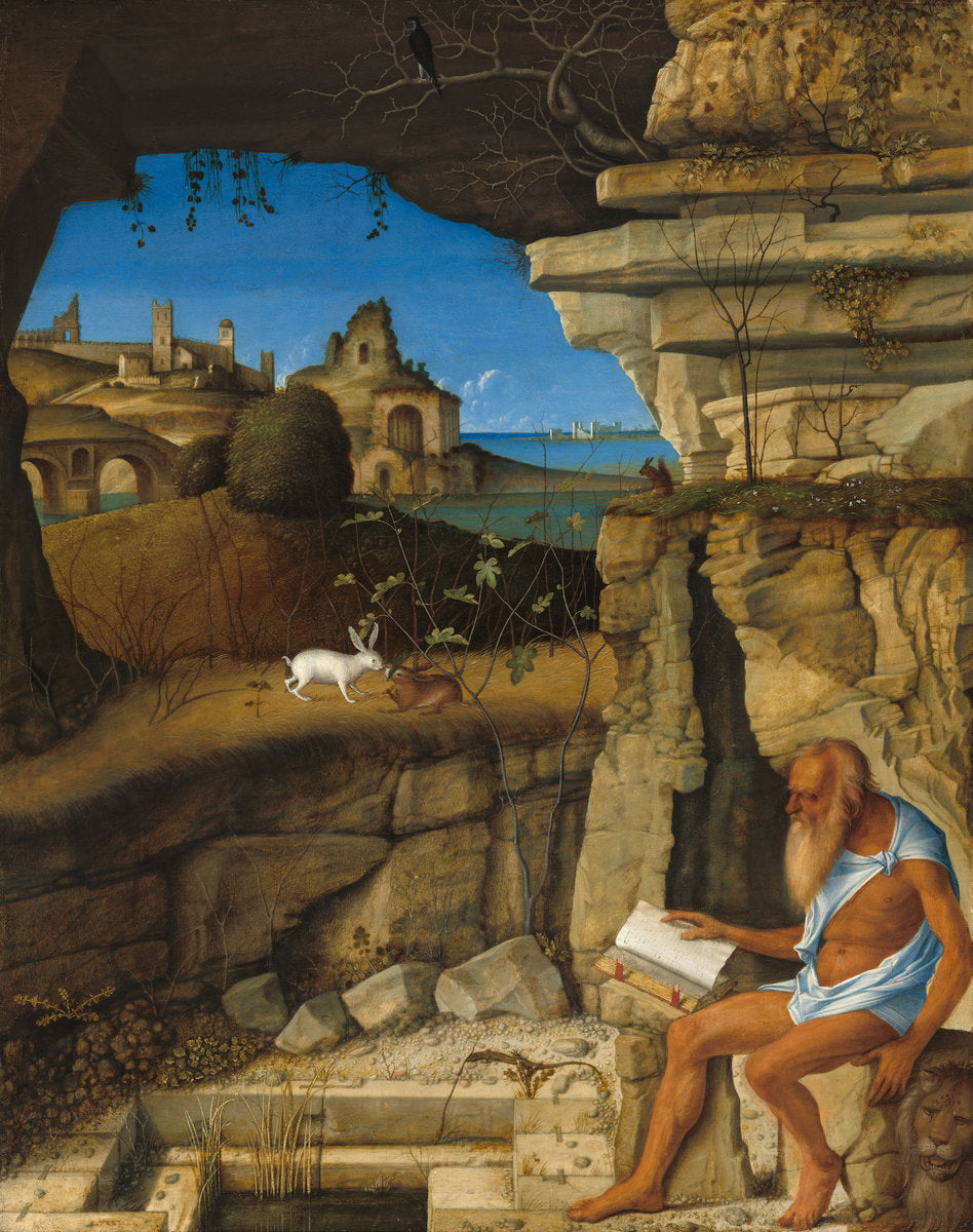 Saint Jerome Reading by Giovanni Bellini (Venetian, c. 1430/1435 - 1516), 16X12"(A3)Poster Print