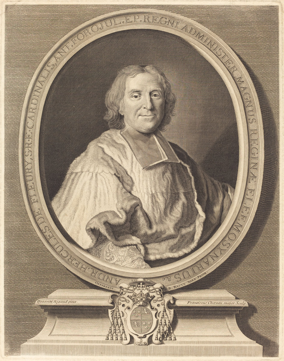 Cardinal Fleury by François Chereau I after Hyacinthe Rigaud (French, 1680 - 1729), 16X12"(A3)Poster Print