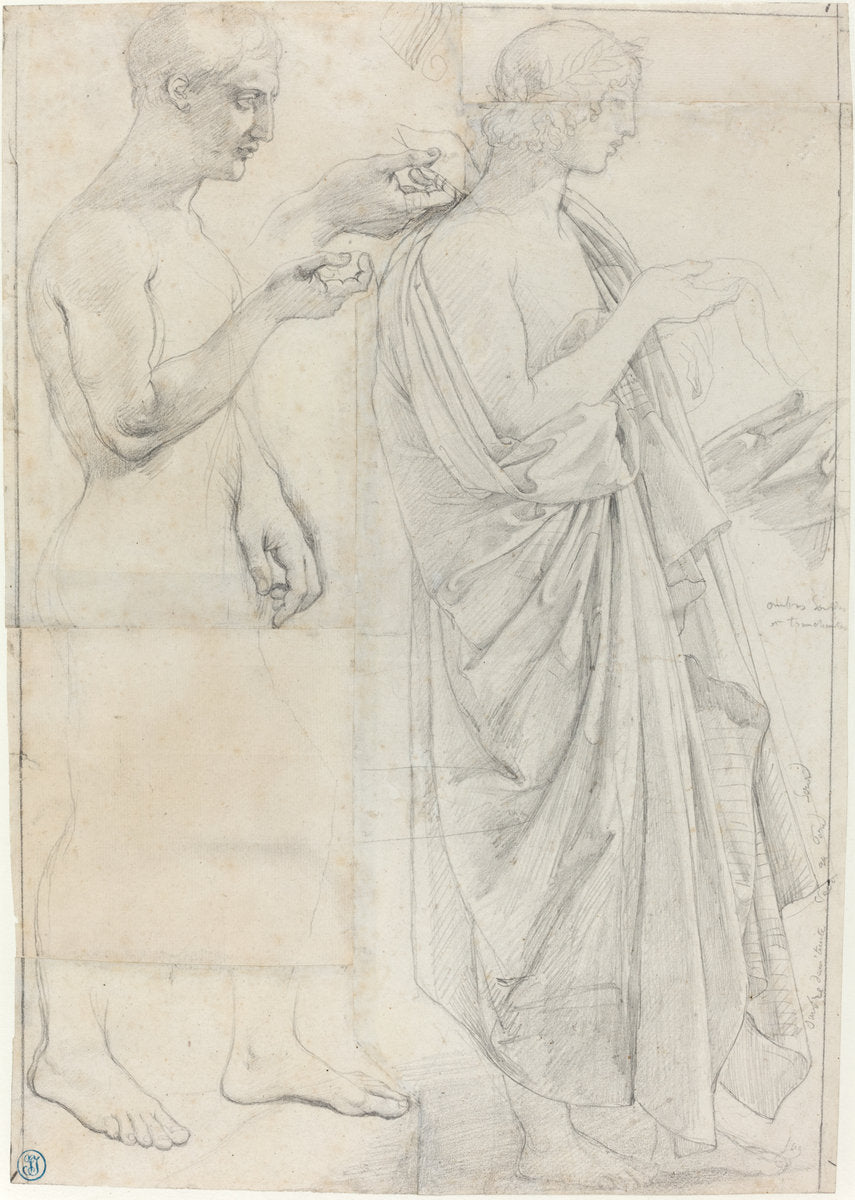 Two Studies of Virgil by Jean-Auguste-Dominique Ingres (French, 1780 - 1867), 16X12"(A3)Poster Print