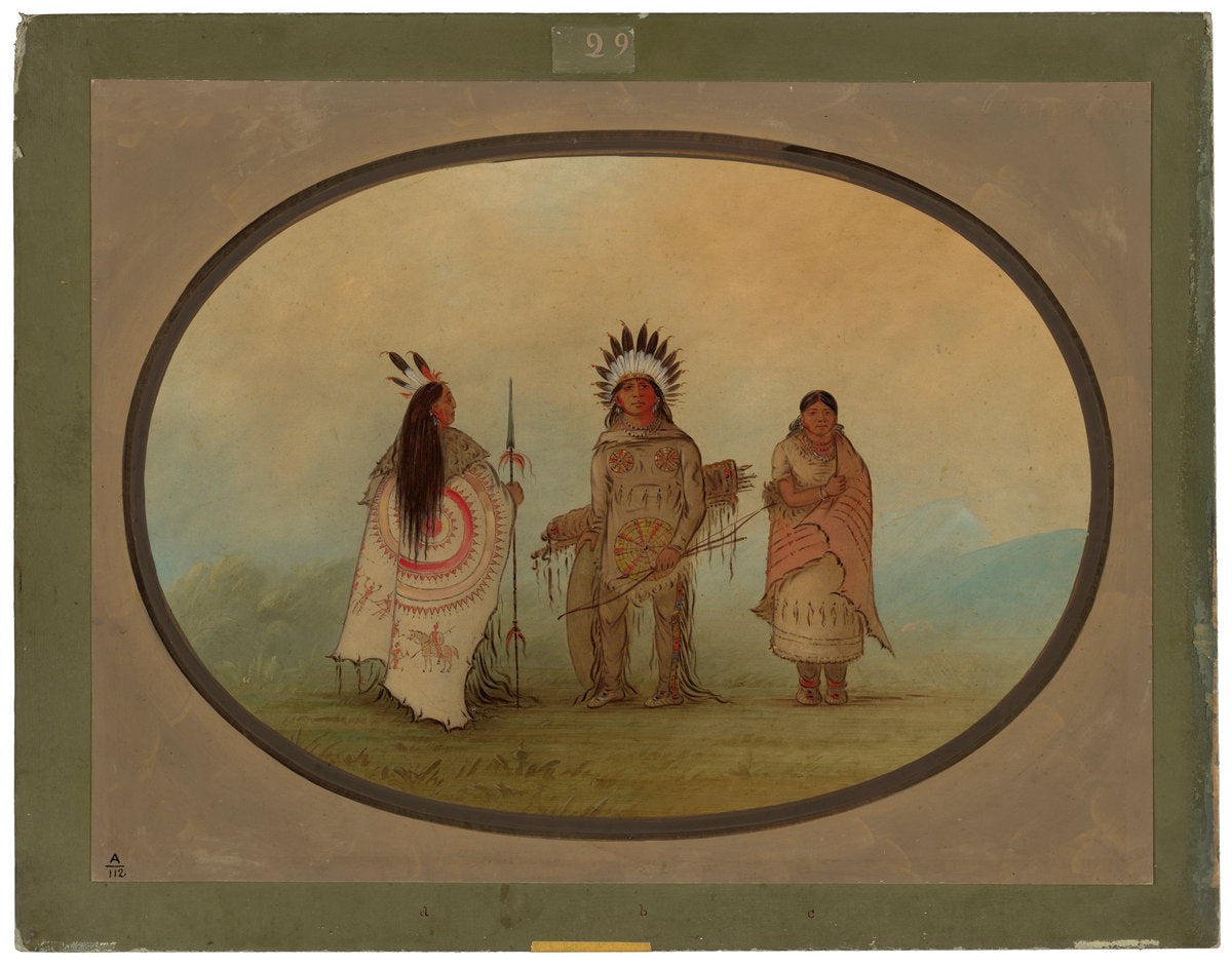 A Crow Chief, a Warrior, and His Wife by George Catlin (American, 1796 - 1872), 16X12"(A3)Poster Print