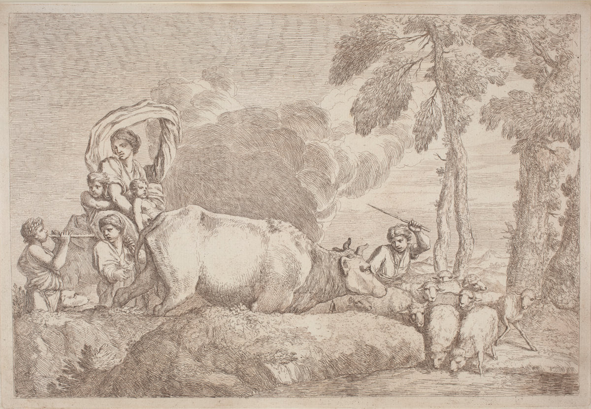 A Woman with Two Children on Horseback by Gaetano Zompini, after Giovanni Benedetto Castiglione (Italian, 1700 - 1778), 16X12"(A3)Poster Print