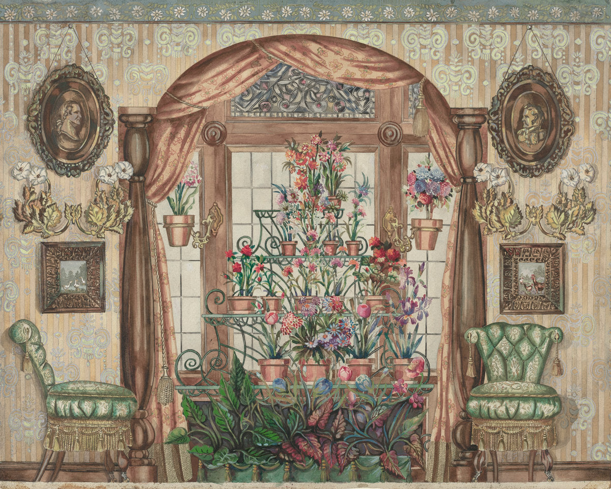 Conservatory Window with Flowers by Perkins Harnly (American, 1901 - 1986), 16X12"(A3)Poster Print