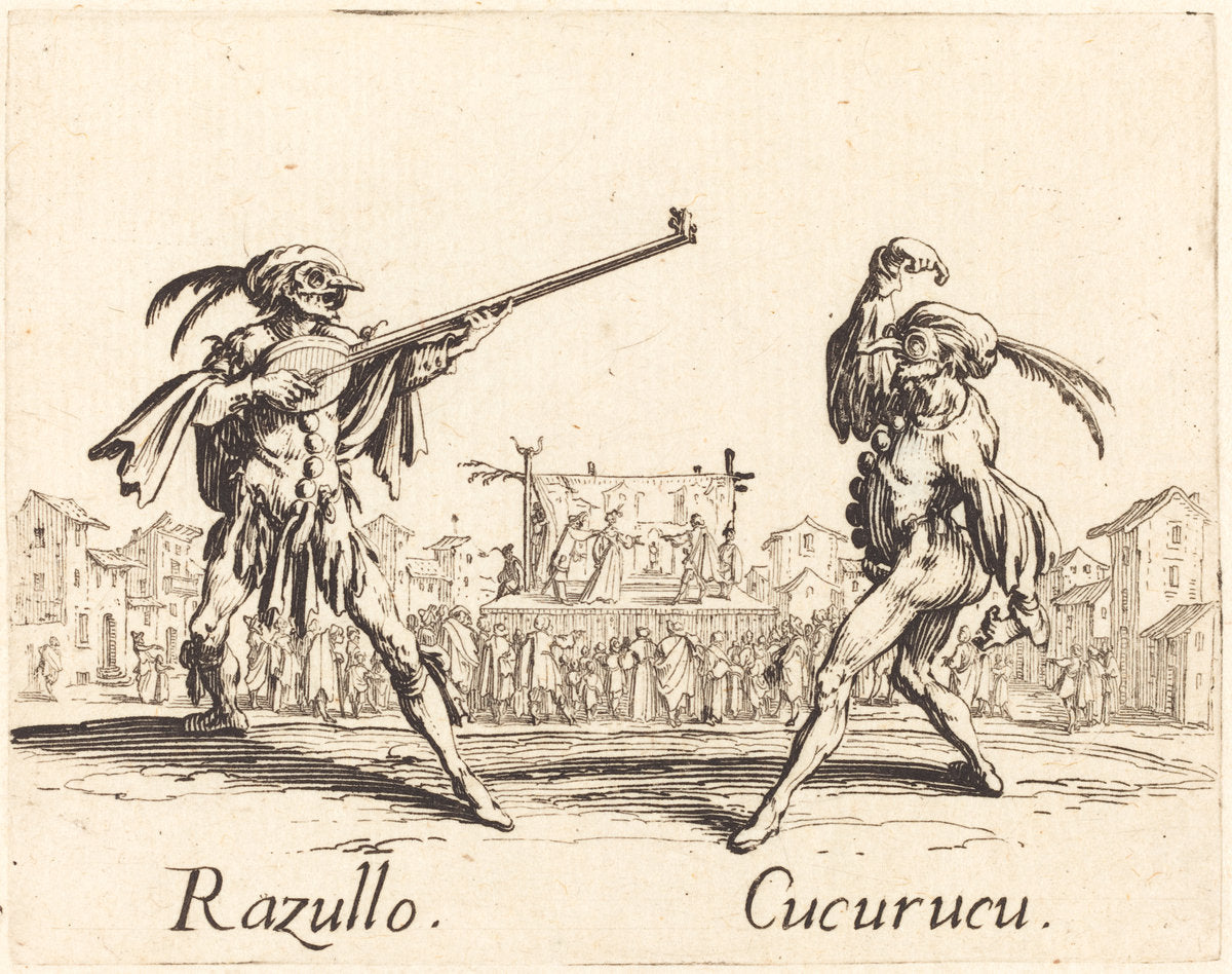 Razullo and Cucurucu by Jacques Callot (French, 1592 - 1635), 16X12"(A3)Poster Print