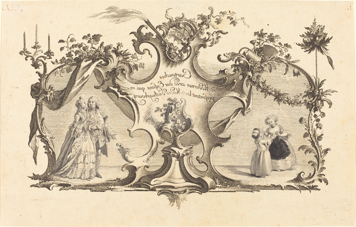 Cartouches Modernes avec des Enfans qui representant les Modes d'Augsbourg by Johann Esaias Nilson (German, 1721 - 1788), 16X12"(A3)Poster Print