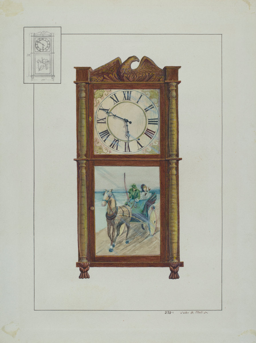 Mantle Clock by John B. Moll (American, active c. 1935), 16X12"(A3)Poster Print