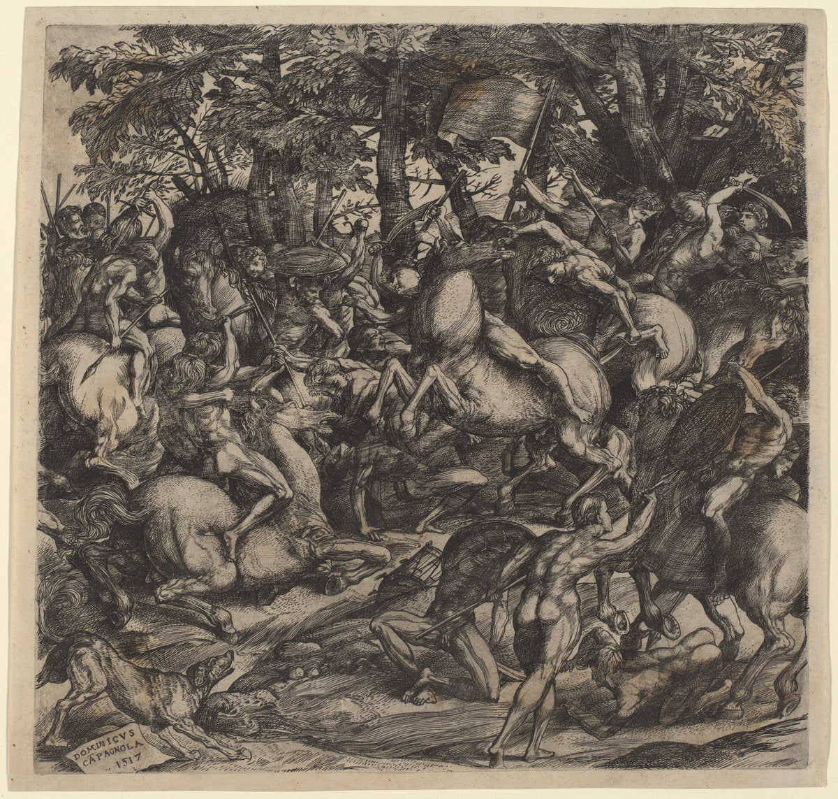 Battle of Nude Men by Domenico Campagnola (Italian, before 1500 - 1564), 16X12"(A3)Poster Print