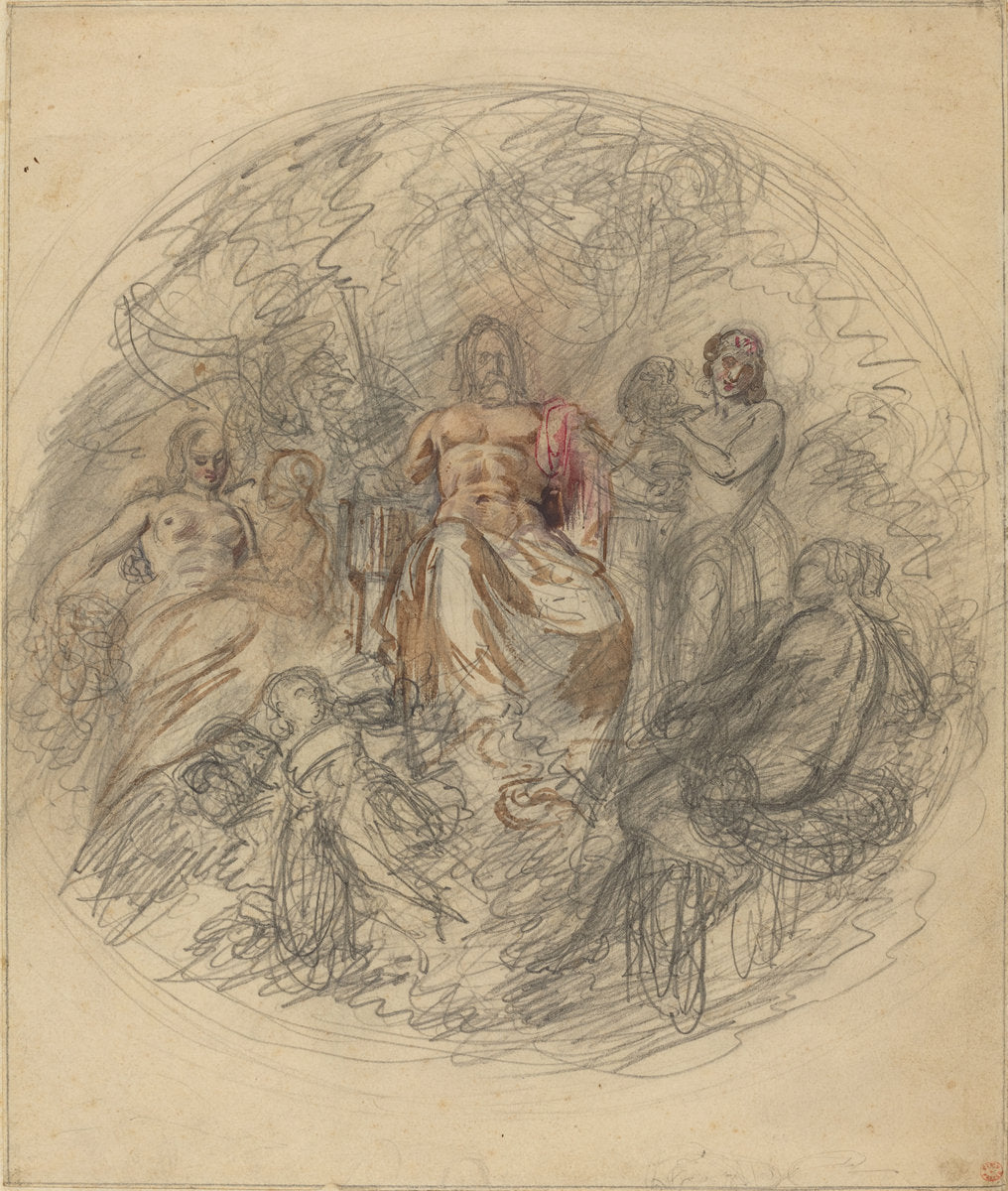 Study of Jove and Three Goddesses by Attributed to Lorenzo Bartolini (Italian, 1777 - 1850), 16X12"(A3)Poster Print