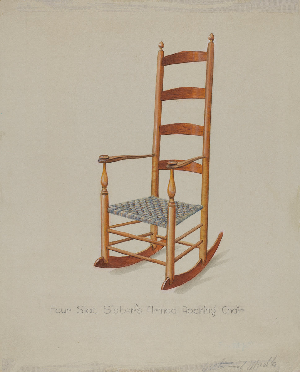Shaker Rocking Chair by Victor F. Muollo (American, active c. 1935), 16X12"(A3)Poster Print