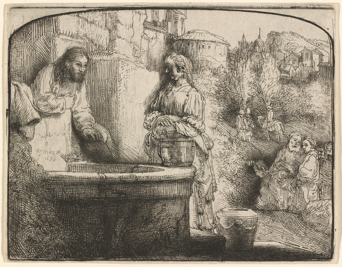 Christ and the Woman of Samaria: an Arched Print by Rembrandt van Rijn (Dutch, 1606 - 1669), 16X12"(A3)Poster Print