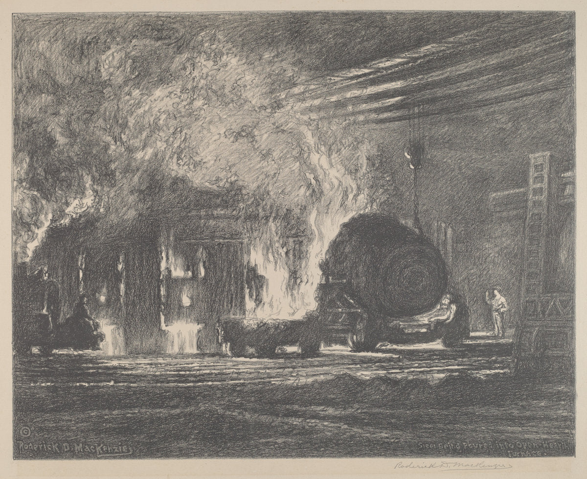 Steel Being Poured Into Open Hearth Furnace by Roderick D. MacKenzie (American, 1865 - 1941), 16X12"(A3)Poster Print