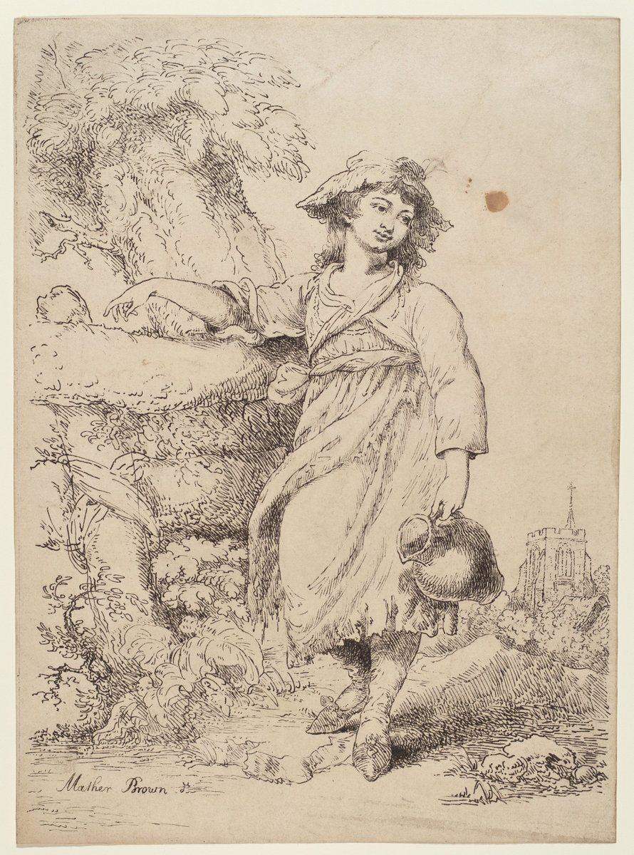 Girl with a Pitcher by Mather Brown (American, 1761 - 1831), 16X12"(A3)Poster Print