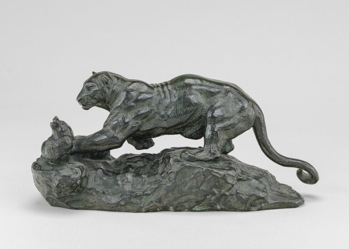 Panther Surprising a Civet Cat by Antoine-Louis Barye (French, 1795 - 1875), 16X12"(A3)Poster Print