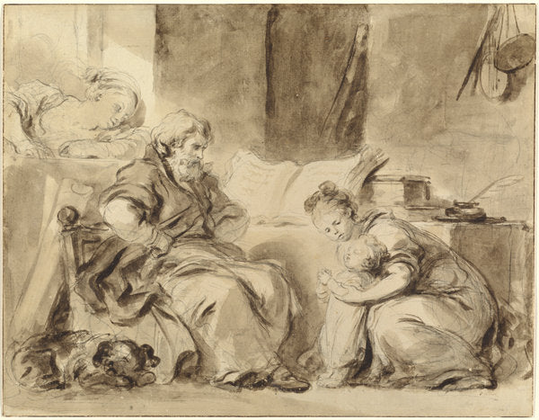 A Prayer for Grandpapa by Jean-Honoré Fragonard (French, 1732 - 1806), 16X12"(A3)Poster Print
