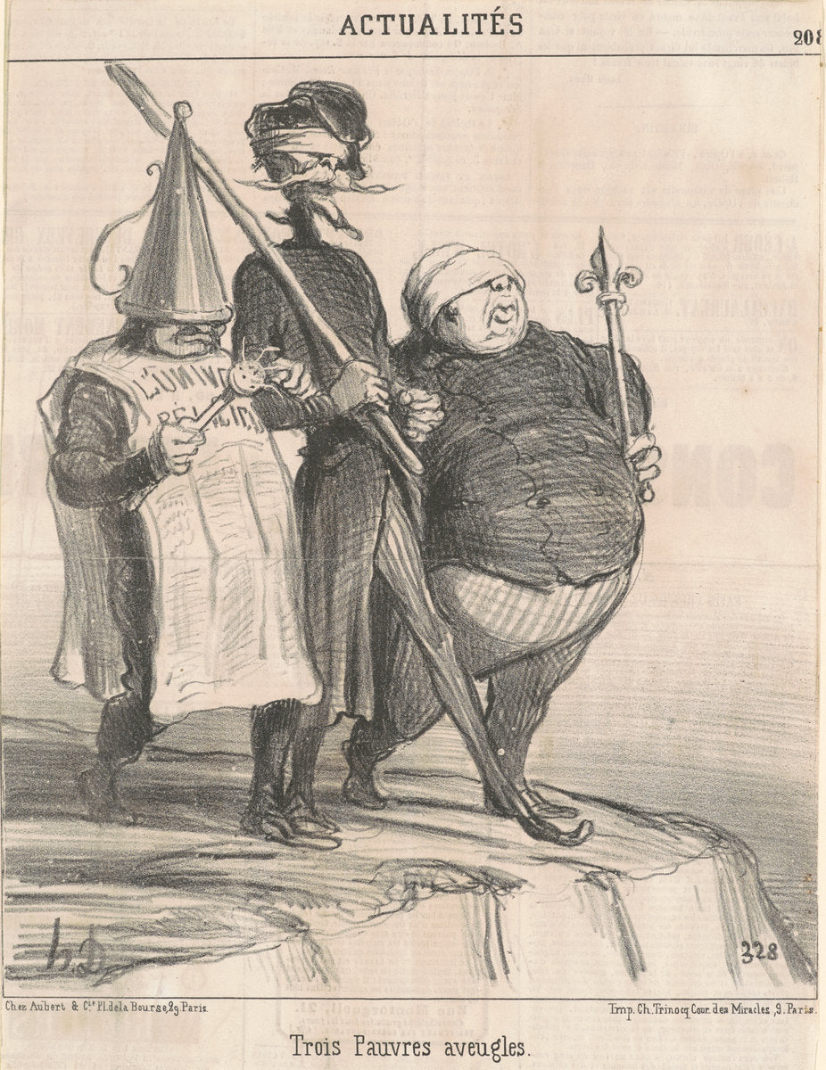 Trois Pauvres aveugles by Honoré Daumier (French, 1808 - 1879), 16X12"(A3)Poster Print