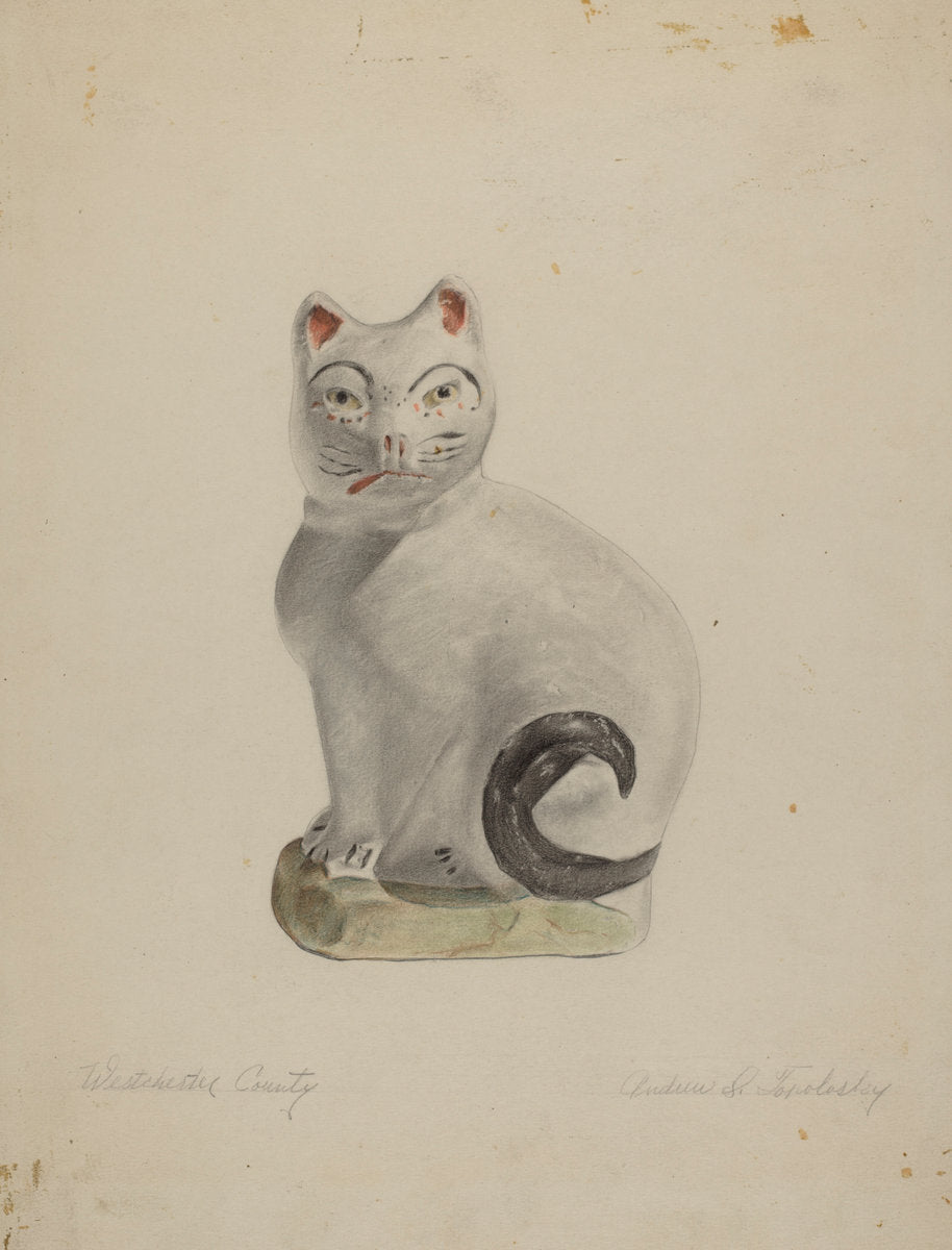 Pa. German Seated Cat by Andrew Topolosky (American, active c. 1935), 16X12"(A3)Poster Print