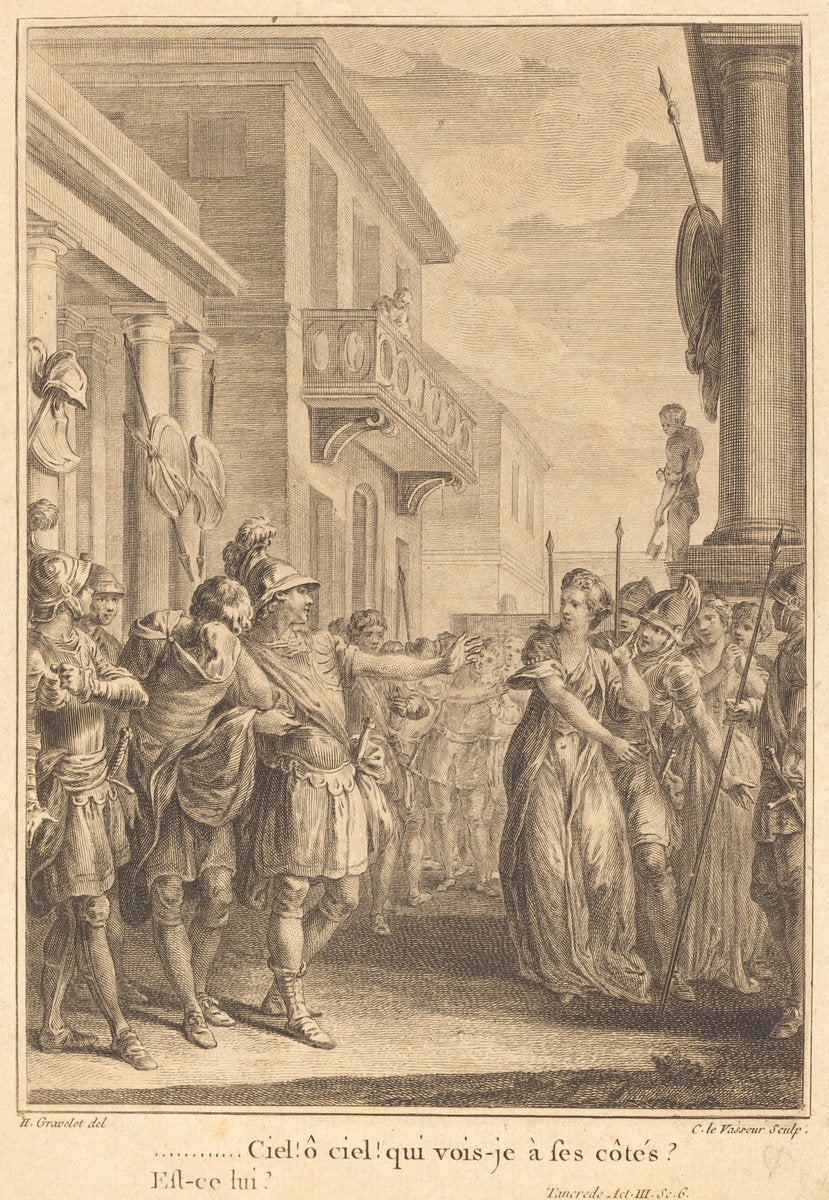 Ciel! ô ciel! qui vois-je à ses côtés? by Jean Charles Levasseur after Hubert François Gravelot (French, 1734 - 1816), 16X12"(A3)Poster Print