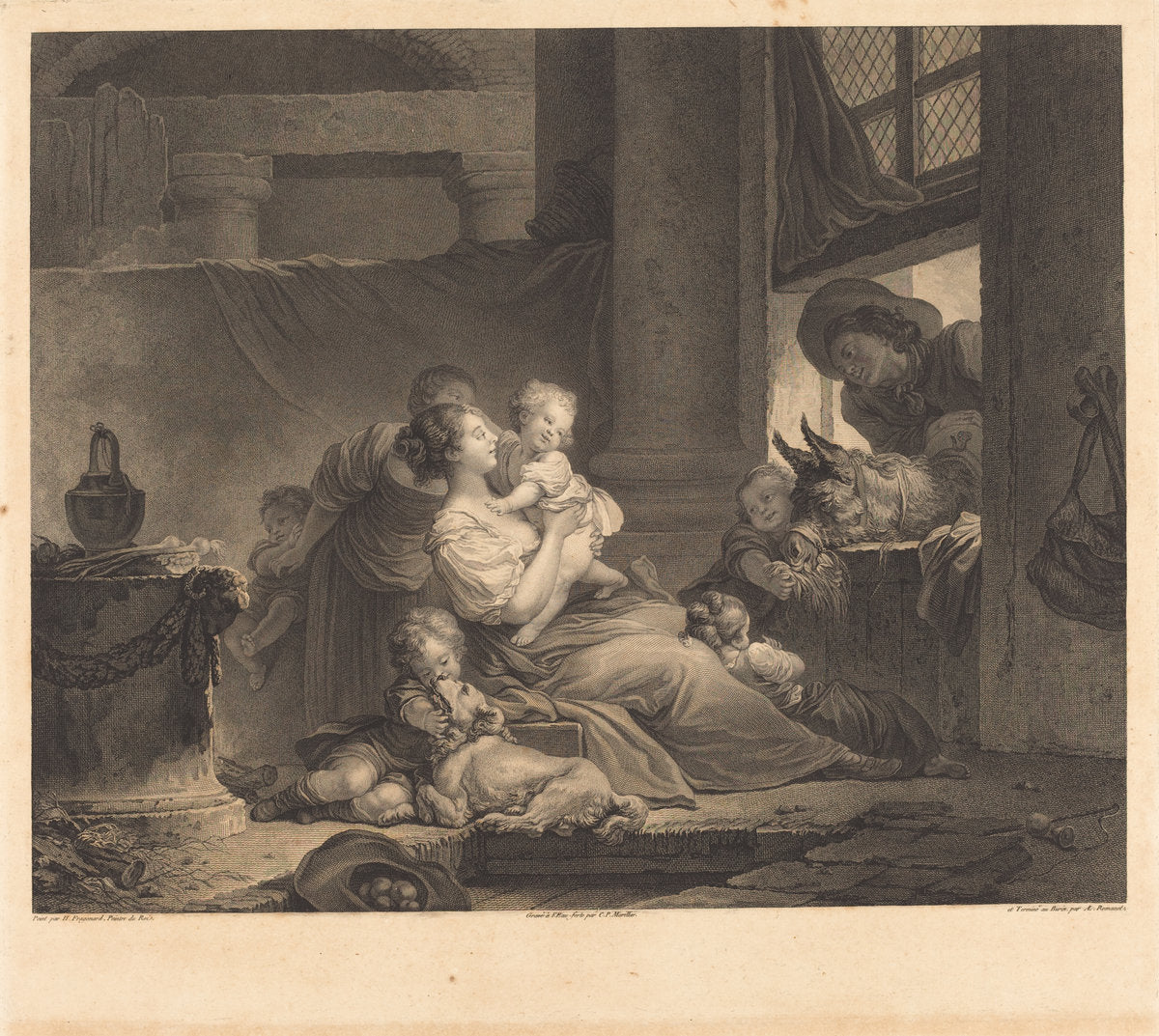 La famille du fermier by Clément-Pierre Marillier and Antoine Louis Romanet after Jean-Honoré Fragonard (French, 1742 - 1810 or after), 16X12"(A3)Poster Print