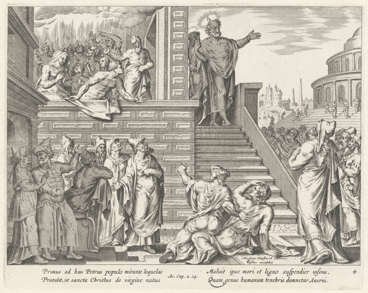 Saint Peter Speaks to the People about Christ by Philip Galle after Maerten van Heemskerck (Flemish, 1537 - 1612), 16X12"(A3)Poster Print