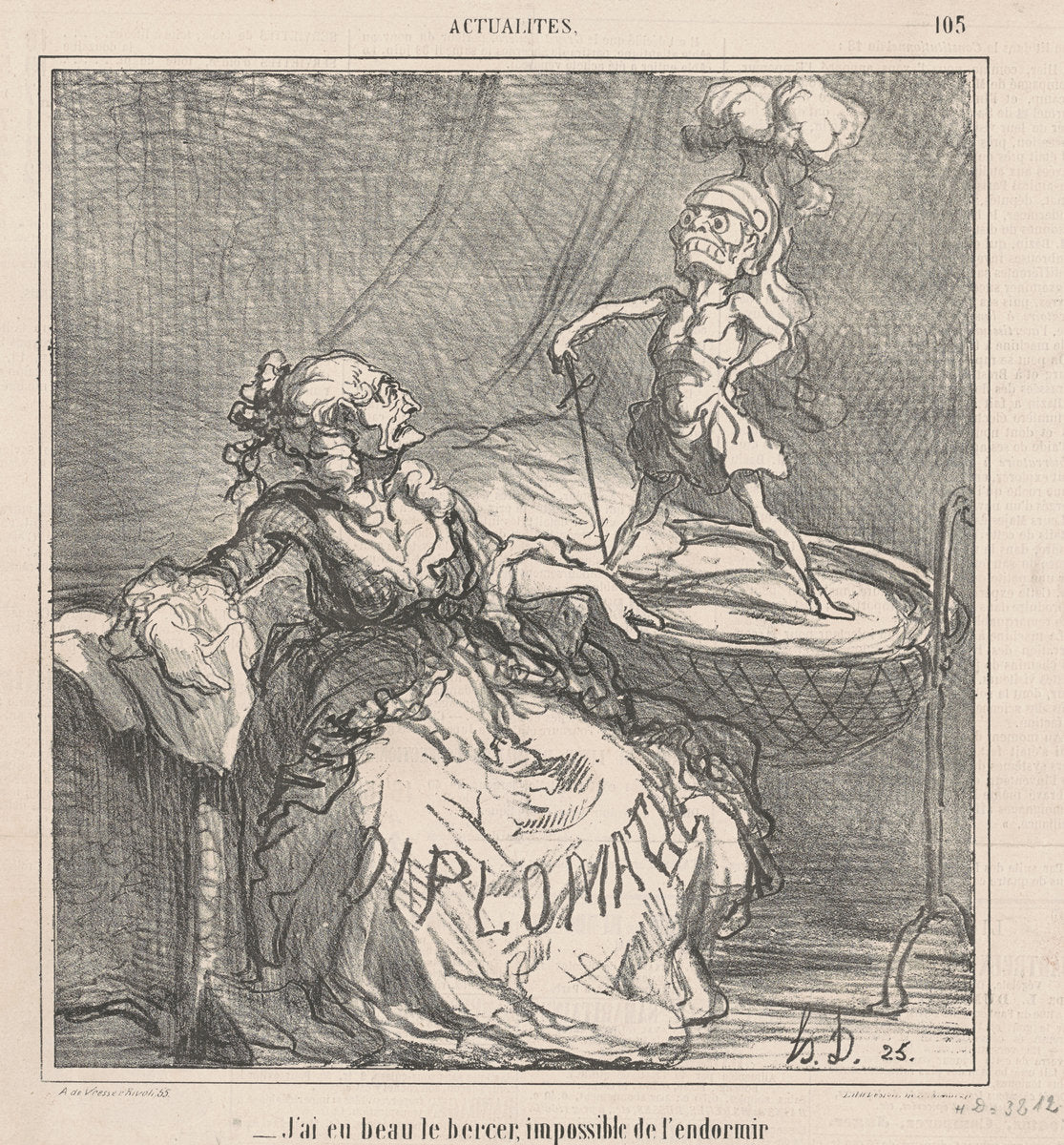 J'ai eu beau le bercer ... by Honoré Daumier (French, 1808 - 1879), 16X12"(A3)Poster Print