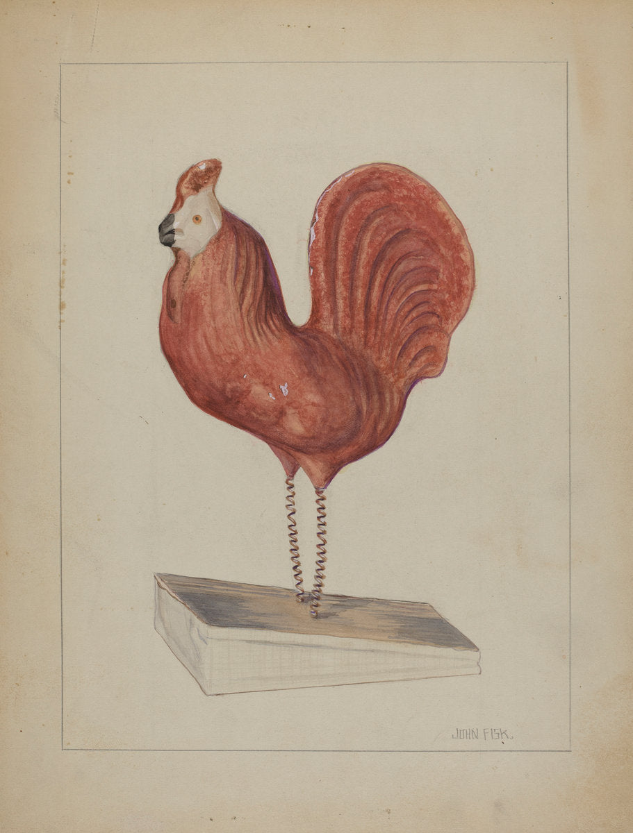 Pa. German Toy Bellows Rooster by John Fisk (American, active c. 1935), 16X12"(A3)Poster Print