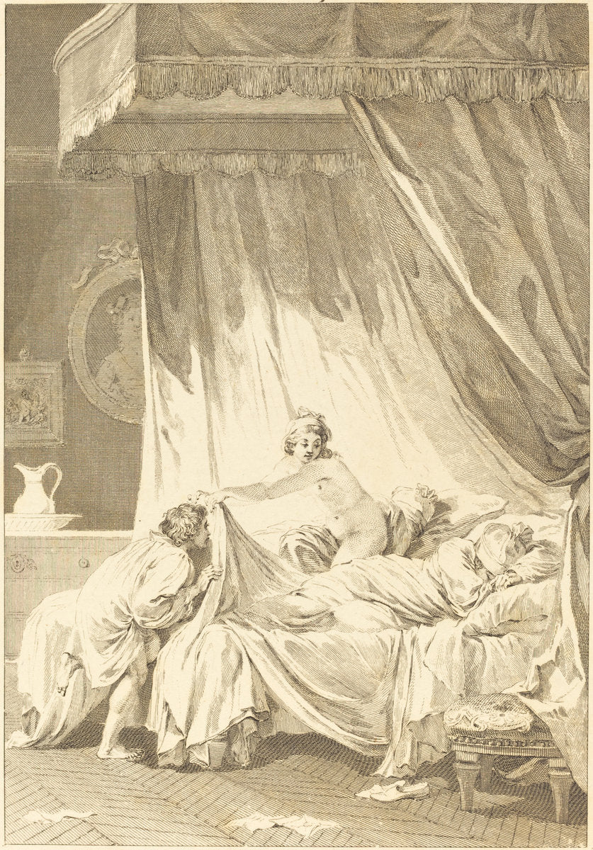 Joconde: Le lit by Charles Louis Lingée after Jean-Honoré Fragonard (French, 1748 - 1819), 16X12"(A3)Poster Print