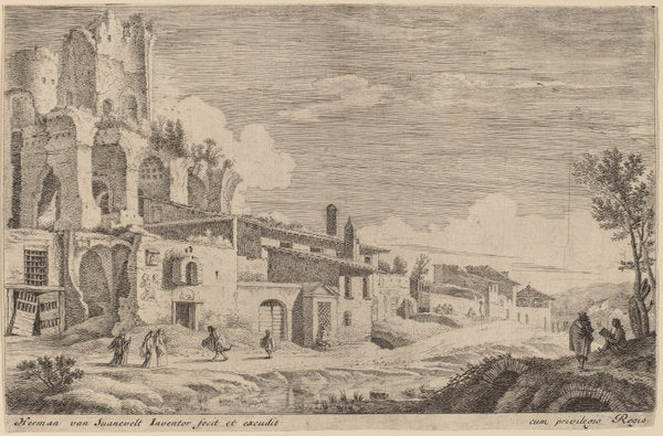 Landscape with an Artist Sketching by Herman van Swanevelt (Dutch, c. 1600 - 1655), 16X12"(A3)Poster Print