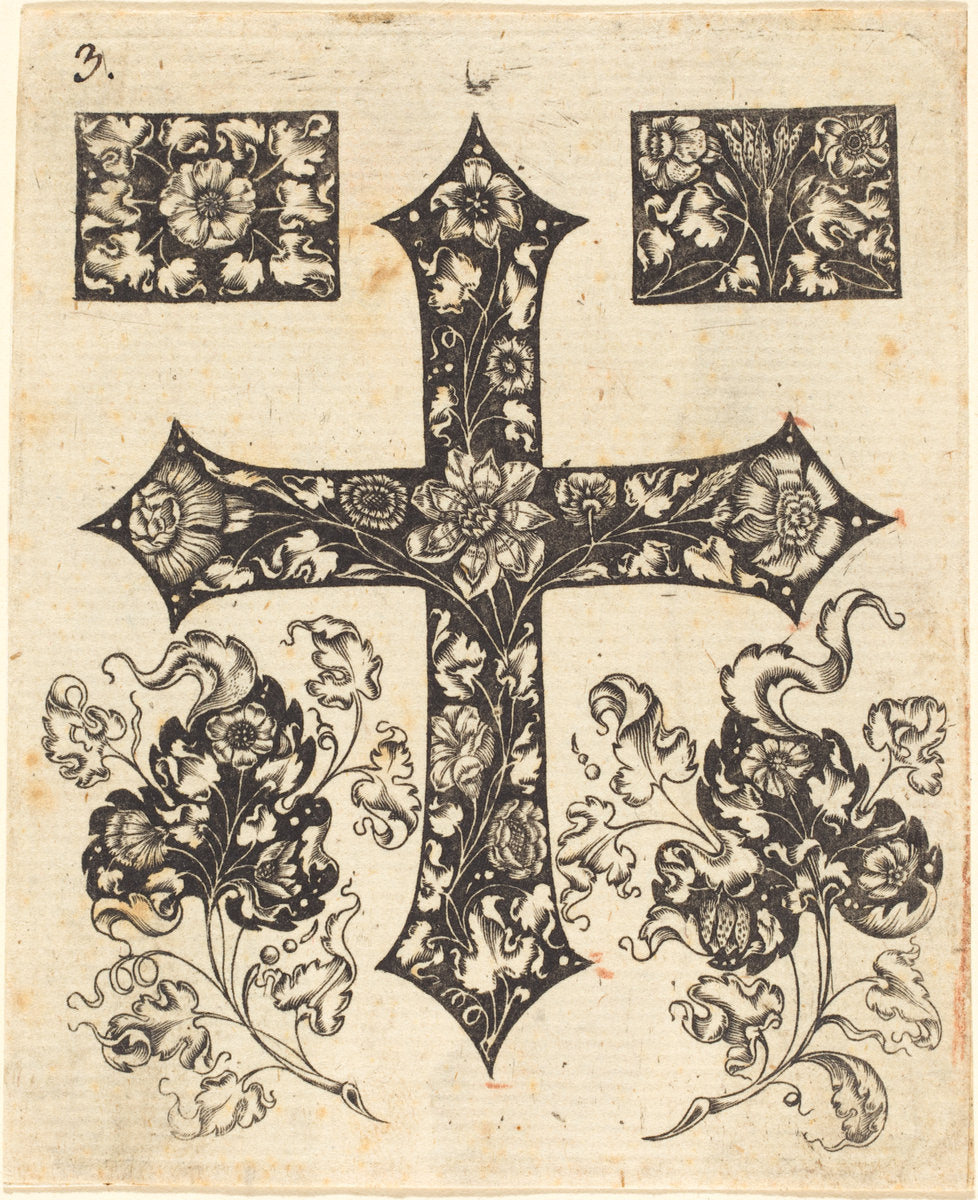 Cross Embellished with Flowers by Johannes Hanias (German, active 1650/1654), 16X12"(A3)Poster Print