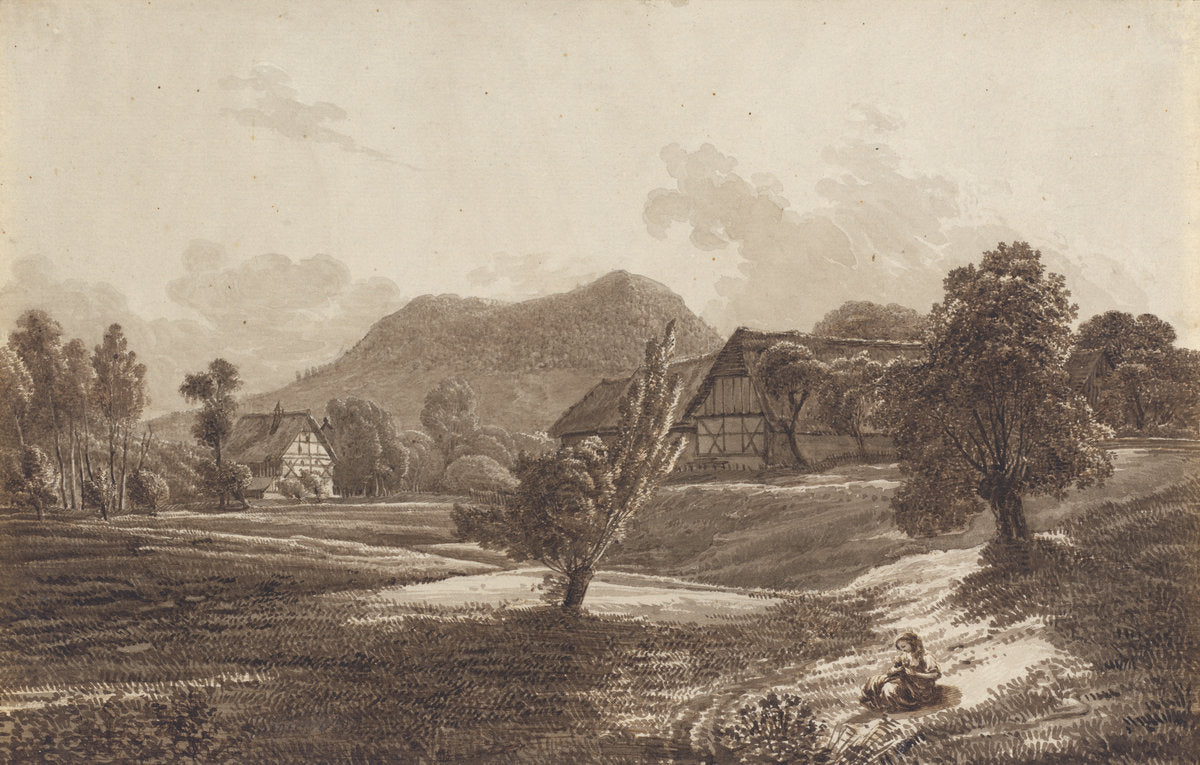 Lusatian Landscape with the Landeskrone Mountain by Christoph Nathe (German, 1753 - 1806), 16X12"(A3)Poster Print