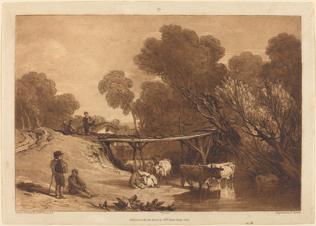 Bridge and Cows by Joseph Mallord William Turner and Charles Turner (British, 1773 - 1857), 16X12"(A3)Poster Print