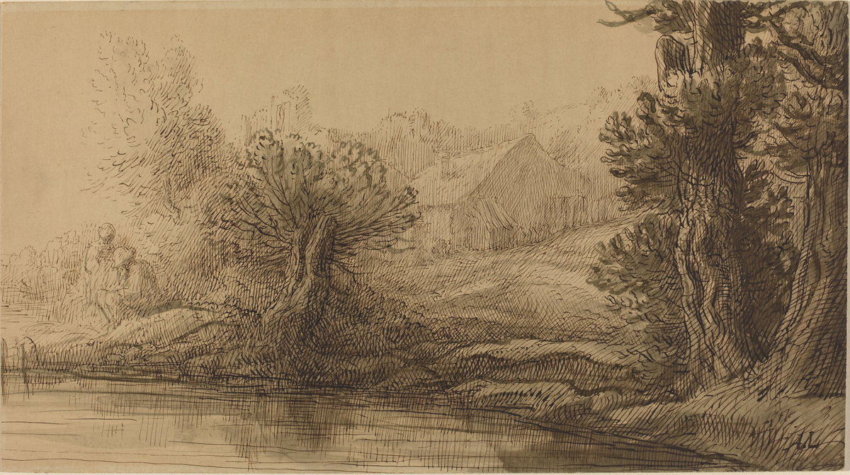 Bank of a River by Alphonse Legros (French, 1837 - 1911), 16X12"(A3)Poster Print
