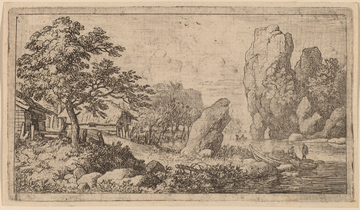 Pointed Boulder at the Bank of a River by Allart van Everdingen (Dutch, 1621 - 1675), 16X12"(A3)Poster Print